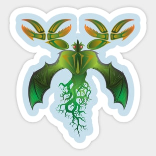 Green winged monster with claws like a crab Sticker